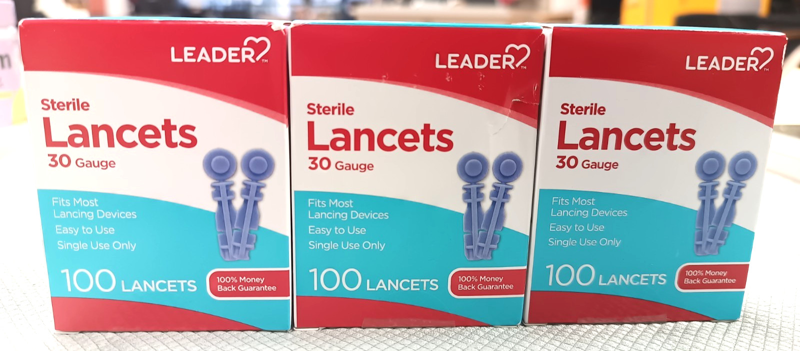 3 Pack Of LEADER STERILE LANCETS , 30 GAUGE , BRAND NEW SEALED ,300 Ct Total