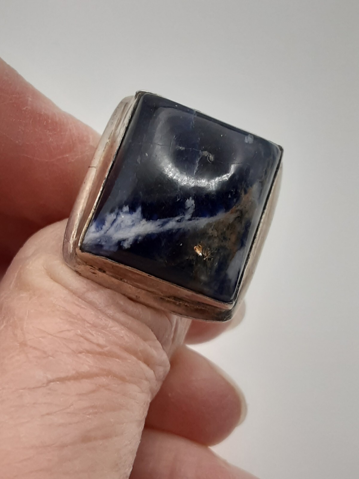 Two Sterling Rings Blue Lapis Cracked Stone And Handmade Artisan Adjustable