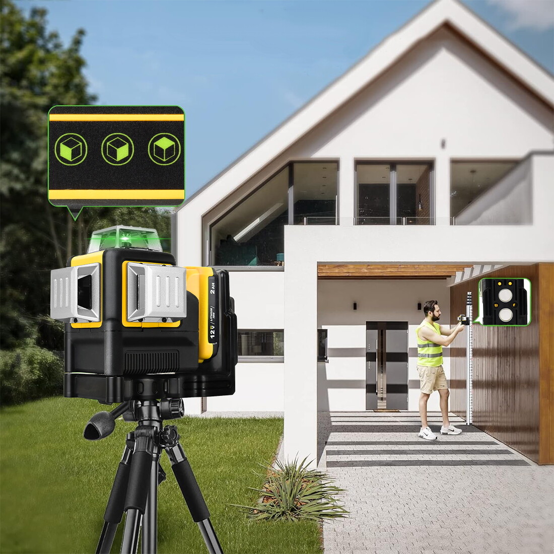 Laser Level for Dewalt 12V Green Line 3 x 360 Vertical 12 Lines +Battery+Charger