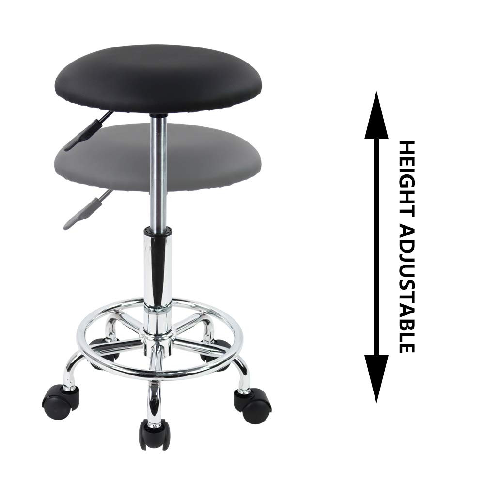 KKTONER Swivel Rolling Stool with Footrest Height Adjustable PU Leather Salon Va