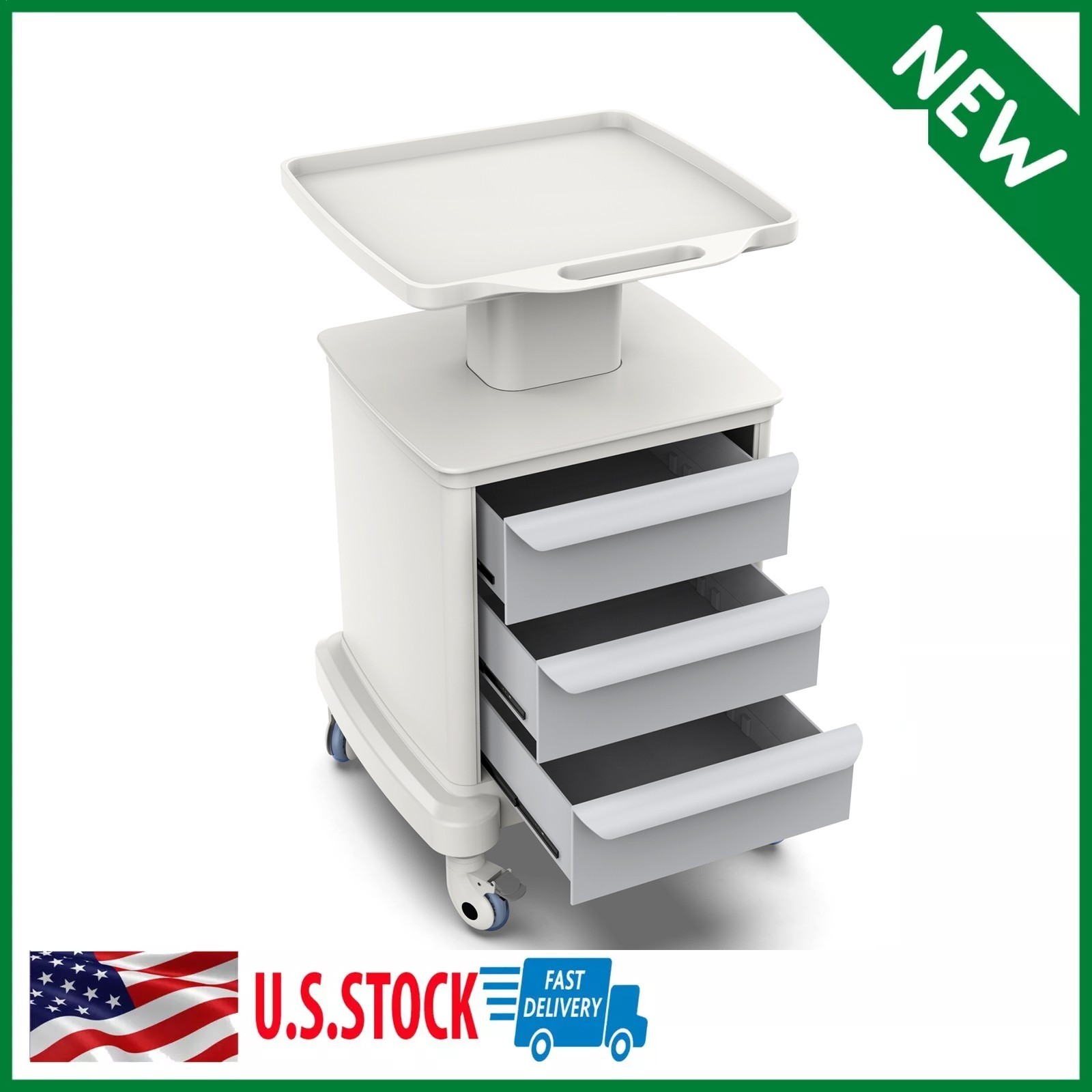 3 Tier Lab Carts Mobile Medical Cart with 2 Drawers & 1 Top Tray Ultrasound Cart