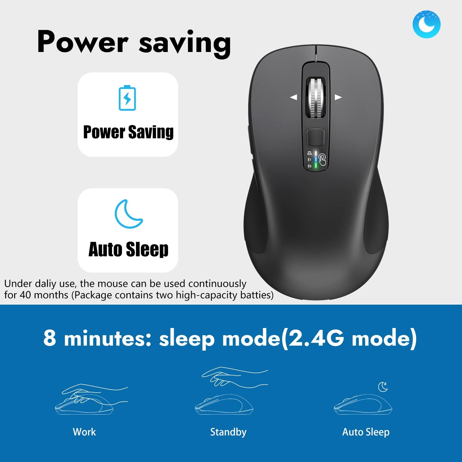 Wireless Bluetooth (USB + BT1 + BT2), Full Size , 4-Way Scrolling, Multi-Devi...