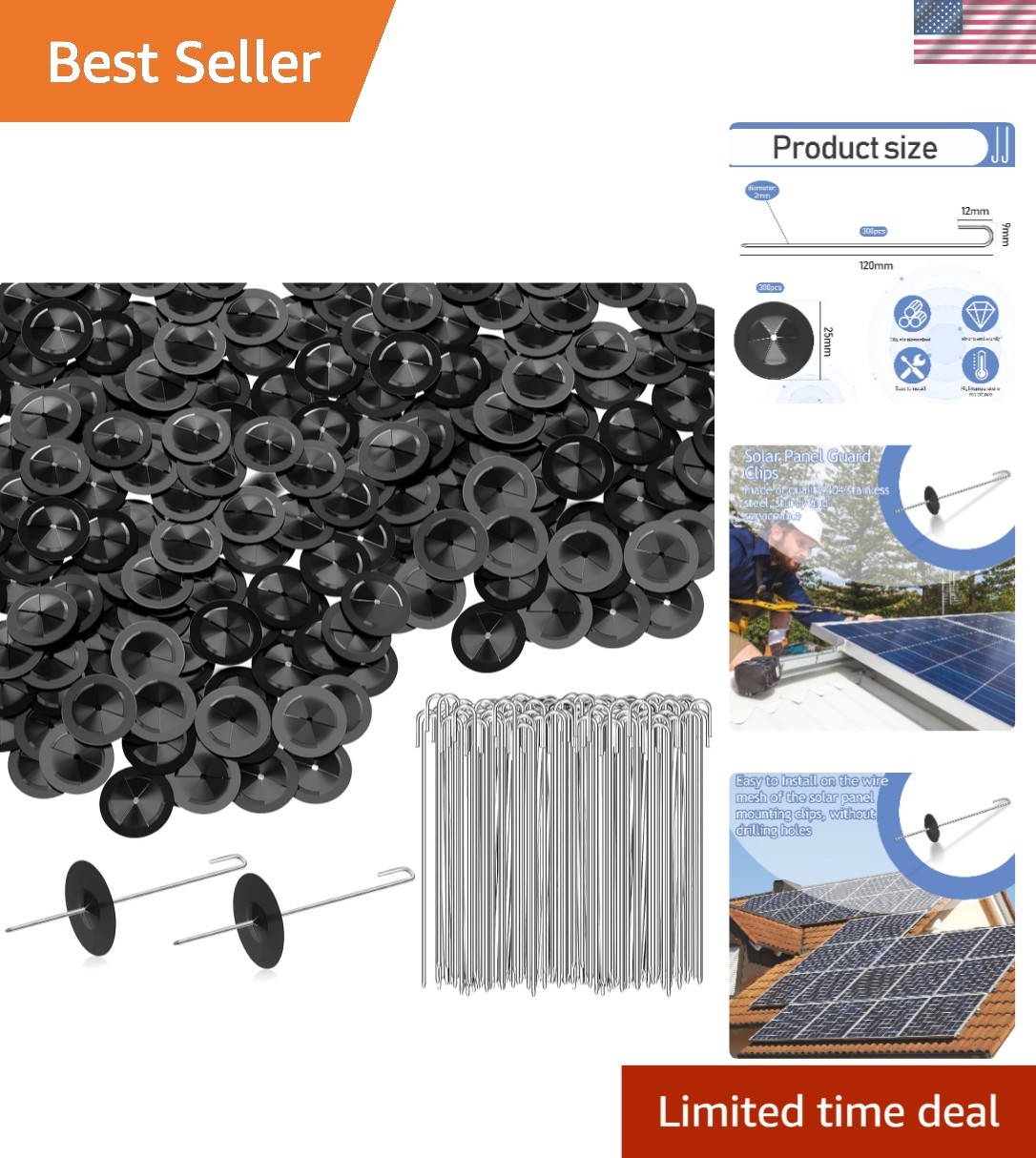 300-Pack Stainless Steel Solar Panel Guard Clips for Bird and Animal Protection