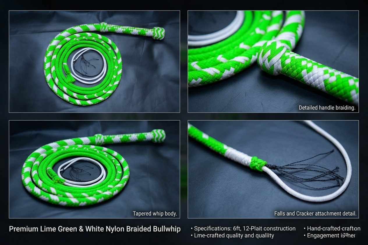 Para-cord Nylon Indiana Jones style Whip 2.5 to 24 Feet Long 16 Strands Bullwhip