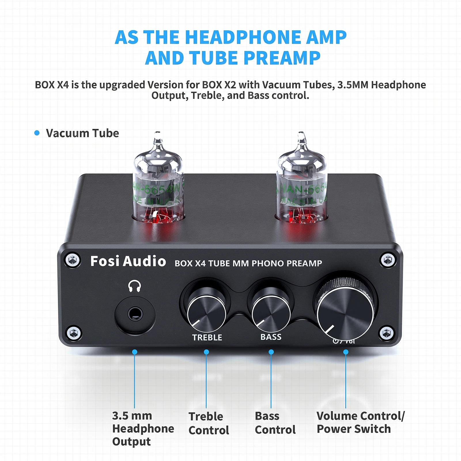 Fosi Audio BOX X4 Phono Preamp Turntable Preamplifier Vacuum Tube Amp HiFi