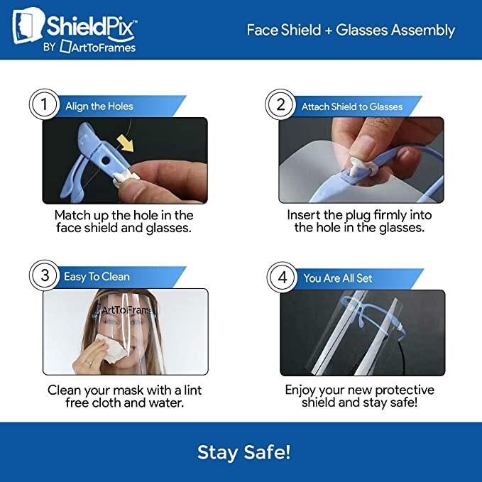 Full face clear protective shield with glasses, non-fog, reusable