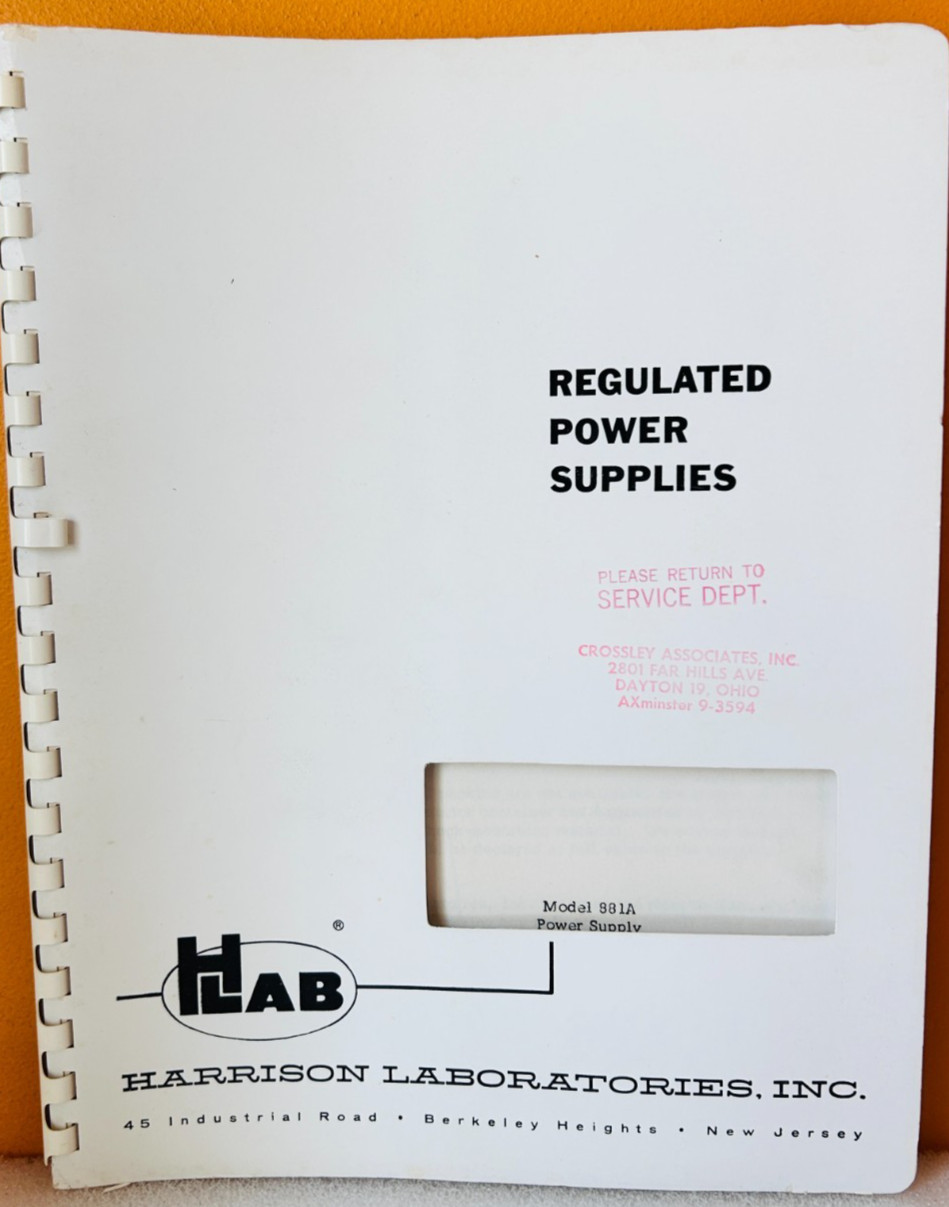 HP Model 881A Regulated Power Supplies Instruction & Operating Manual.