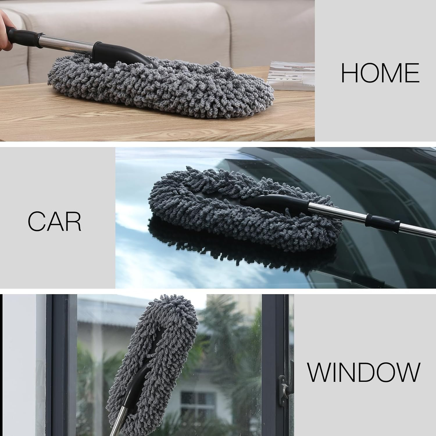 3 Pack Microfiber Car Duster Exterior Interior Cleaning Brush Extendable Handle