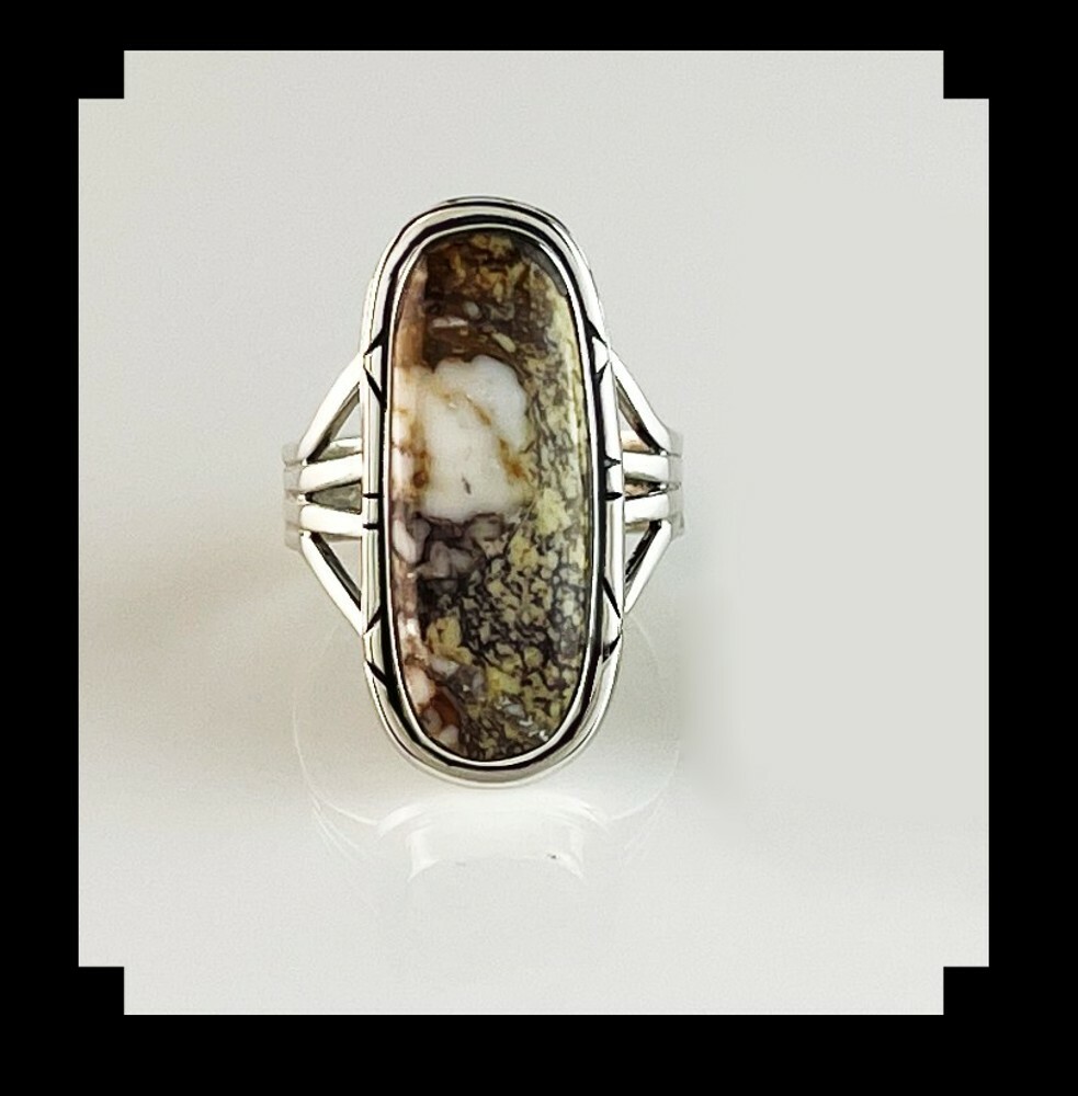 Handcrafted Sterling and Wild Horse Magnesite Ring  Size 10 3/4