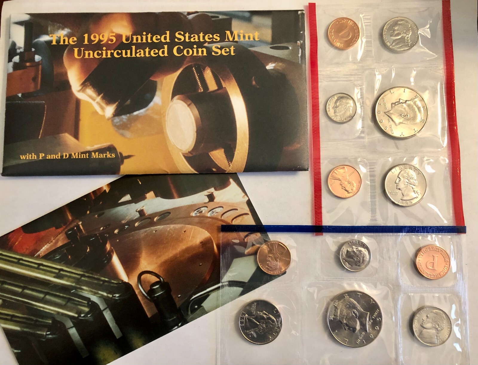 1995 P&D United States Uncirculated Mint Set - 10 BU Coins with Envelope & COA