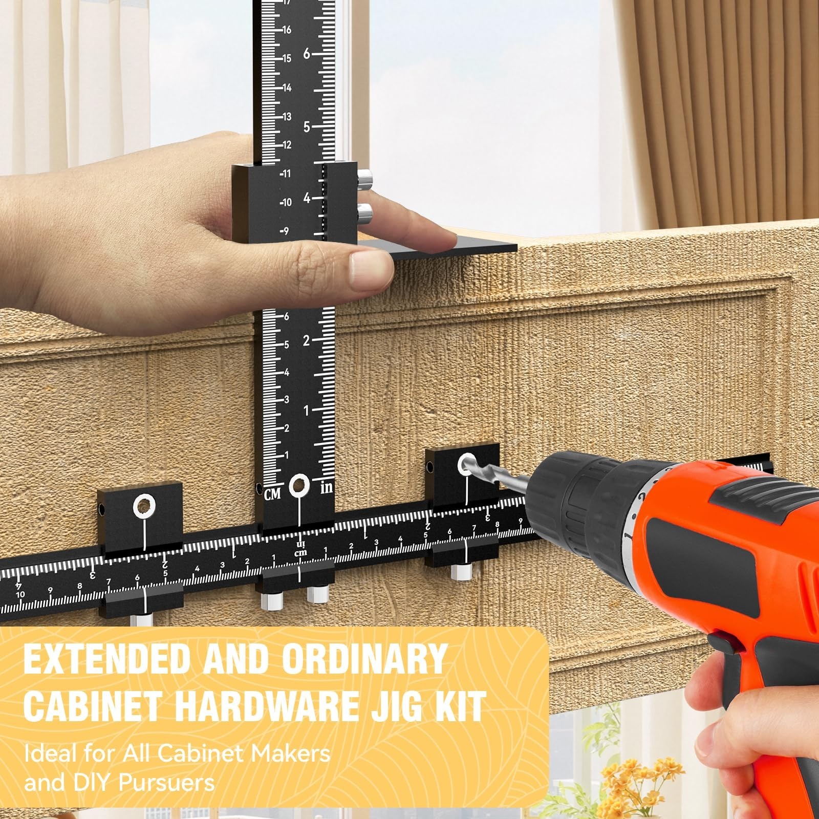 Adjustable Cabinet Hardware Jig Kit - 32" & 16" Drill Guide for Handles & Knobs