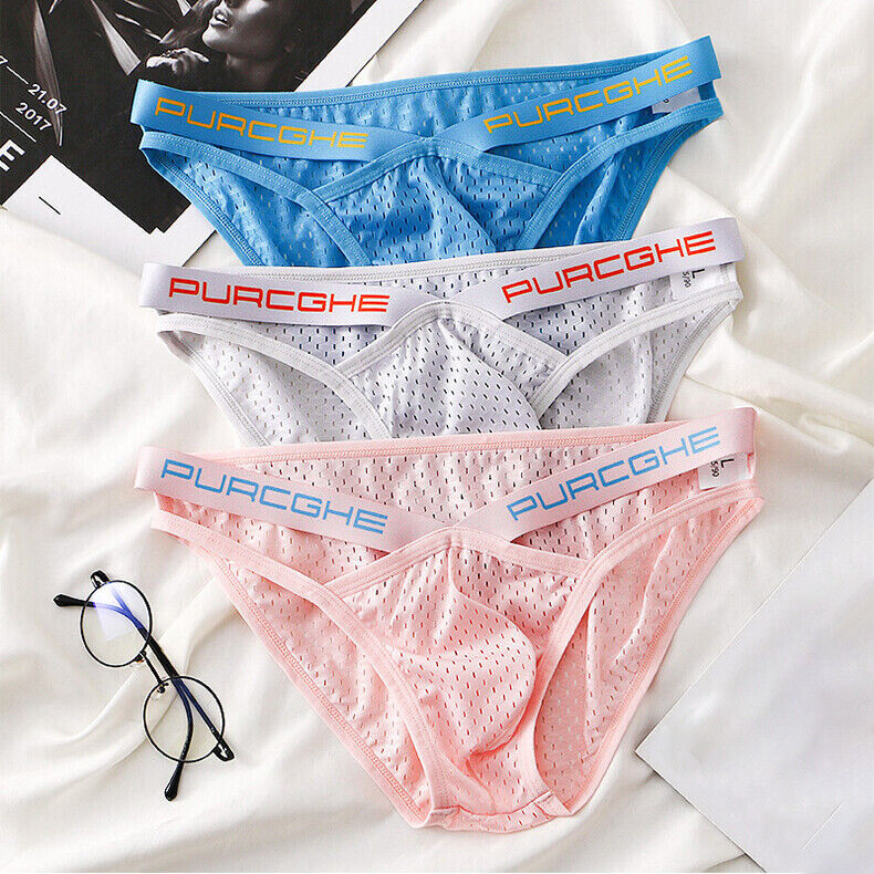Hollow Out Bikini Briefs for Men Mesh Sexy Underwear Ice Silk Men's Gay Panties