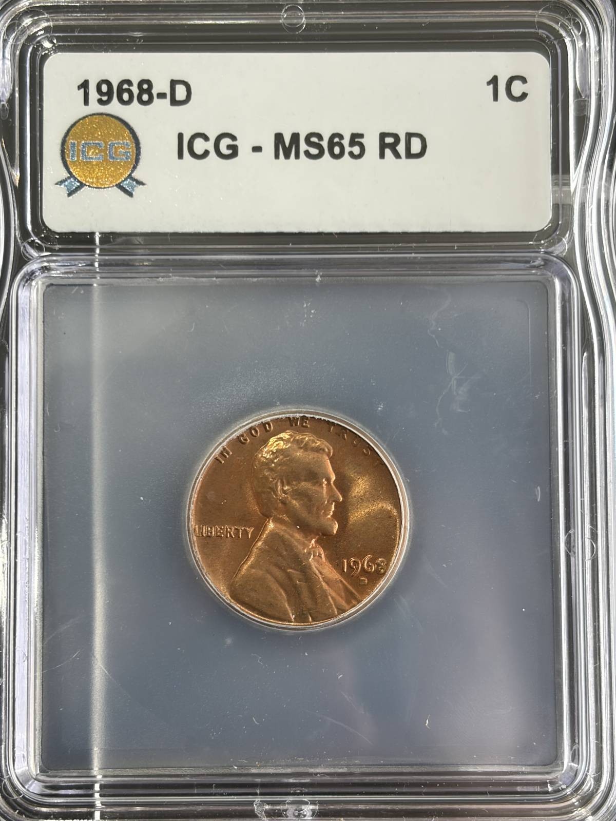 1968 D Small Cents Lincoln, Memorial Reverse ICG MS-65 Red