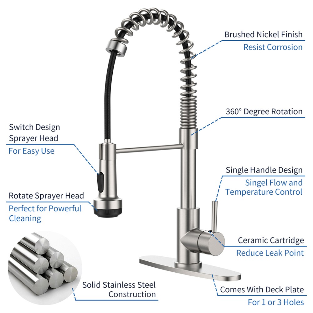 Kitchen Faucet with Pull Down Sprayer 4 Spraying Modes Single Handle Commercial