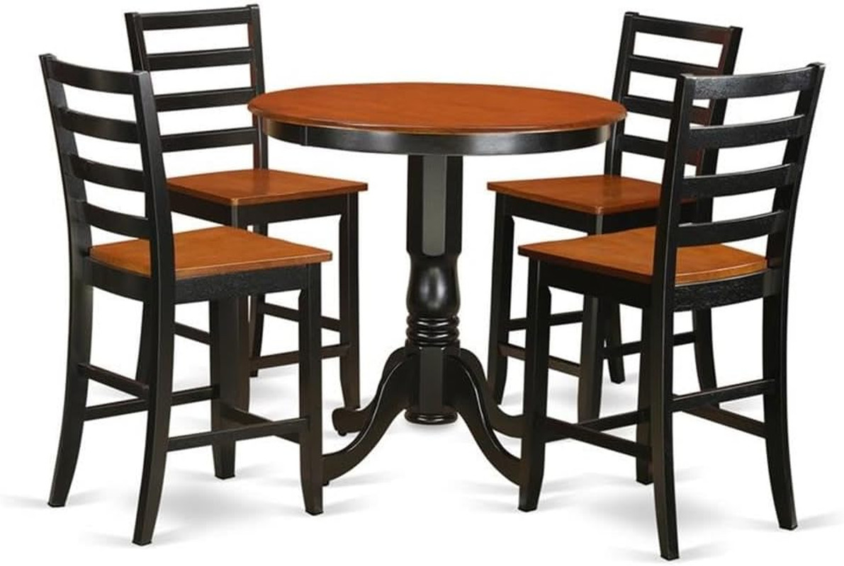 JAFA5-BLK-W 5 Piece Counter Height Pub Set Includes a round Dining Table with Pe