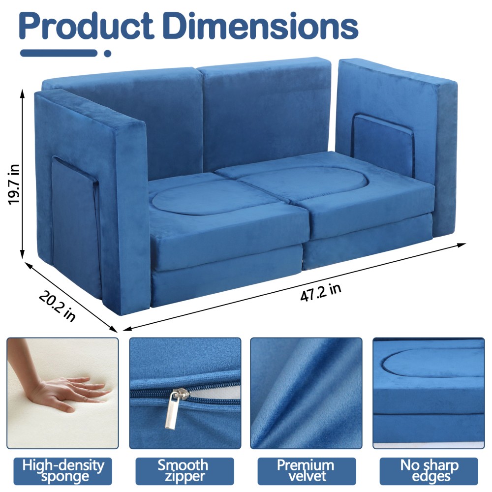 Kids Play Couch & Fort with 12 PCS DIY Building Foam Blocks