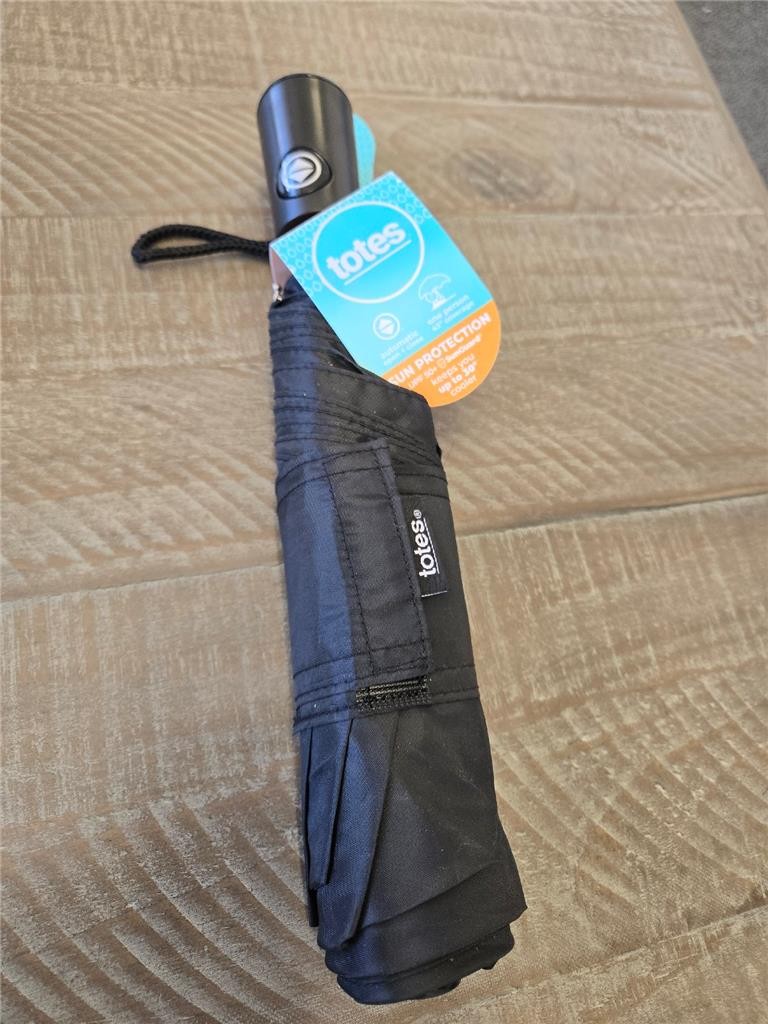 = Totes Sun Protection Umbrella Automatic Open Close 43" Coverage Black NEW