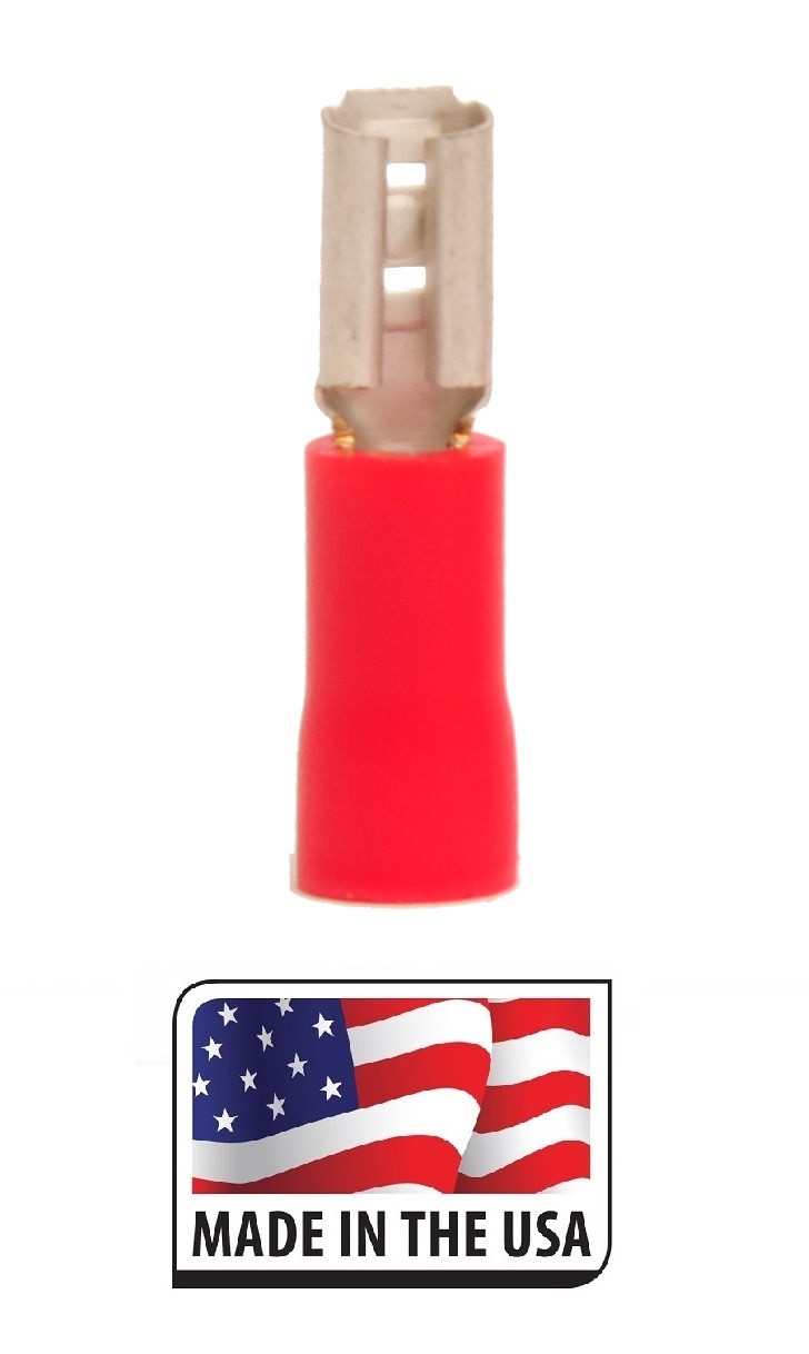 (100) 22-18 AWG .110 SPADE RED VINYL QUICK DISCONNECT (FEMALE) CONNECTOR 110 USA