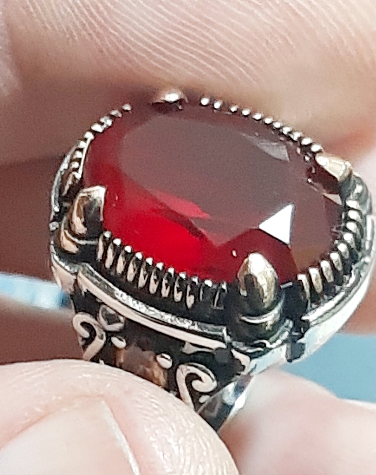 Men 925 Silver Ring Solitaire Ruby Spinel Ring Man Sterling $