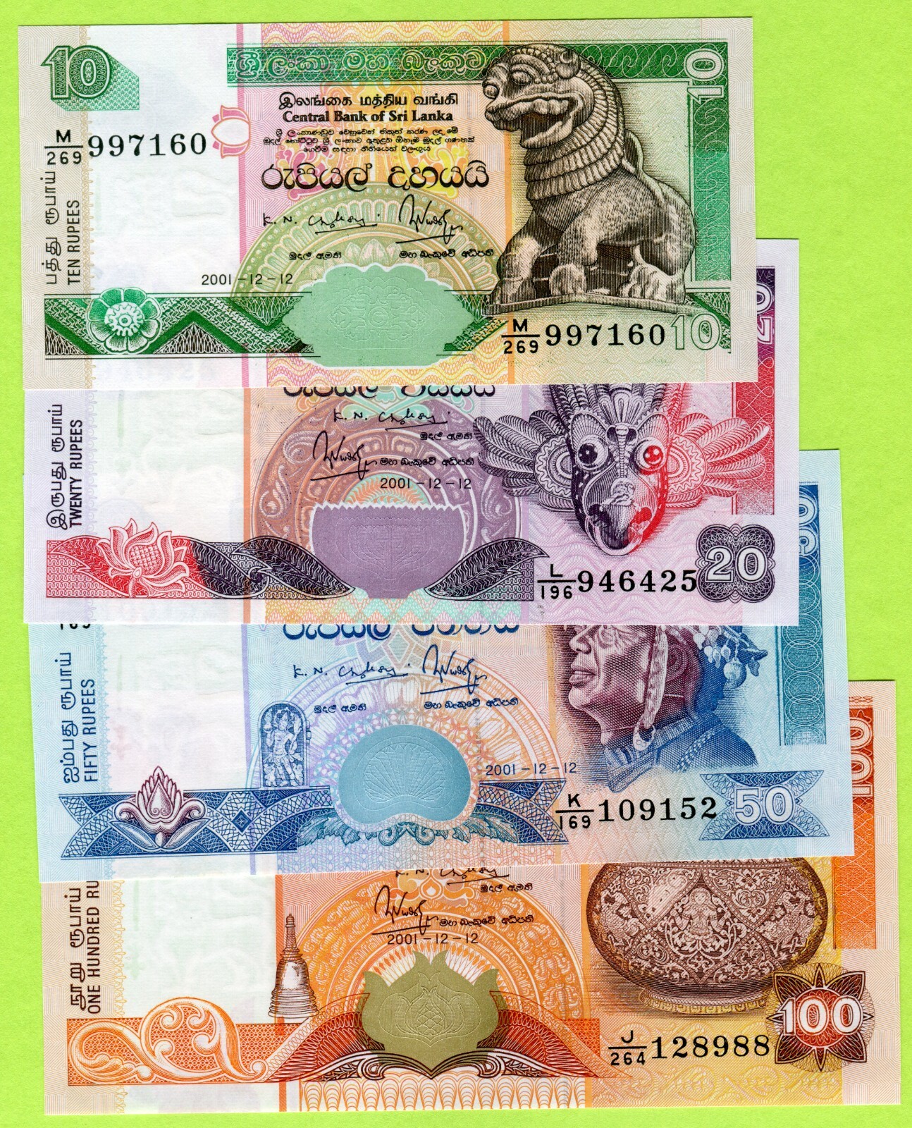 Sri Lanka 10 20 50 100 Rupees 2001 P108b P109b P110b P111b UNC