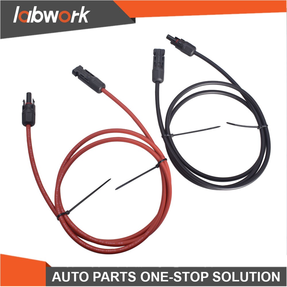 Labwork 12 AWG Solar Panel Extension Cable Wire Connector 1 Pair 5ft Black + Red