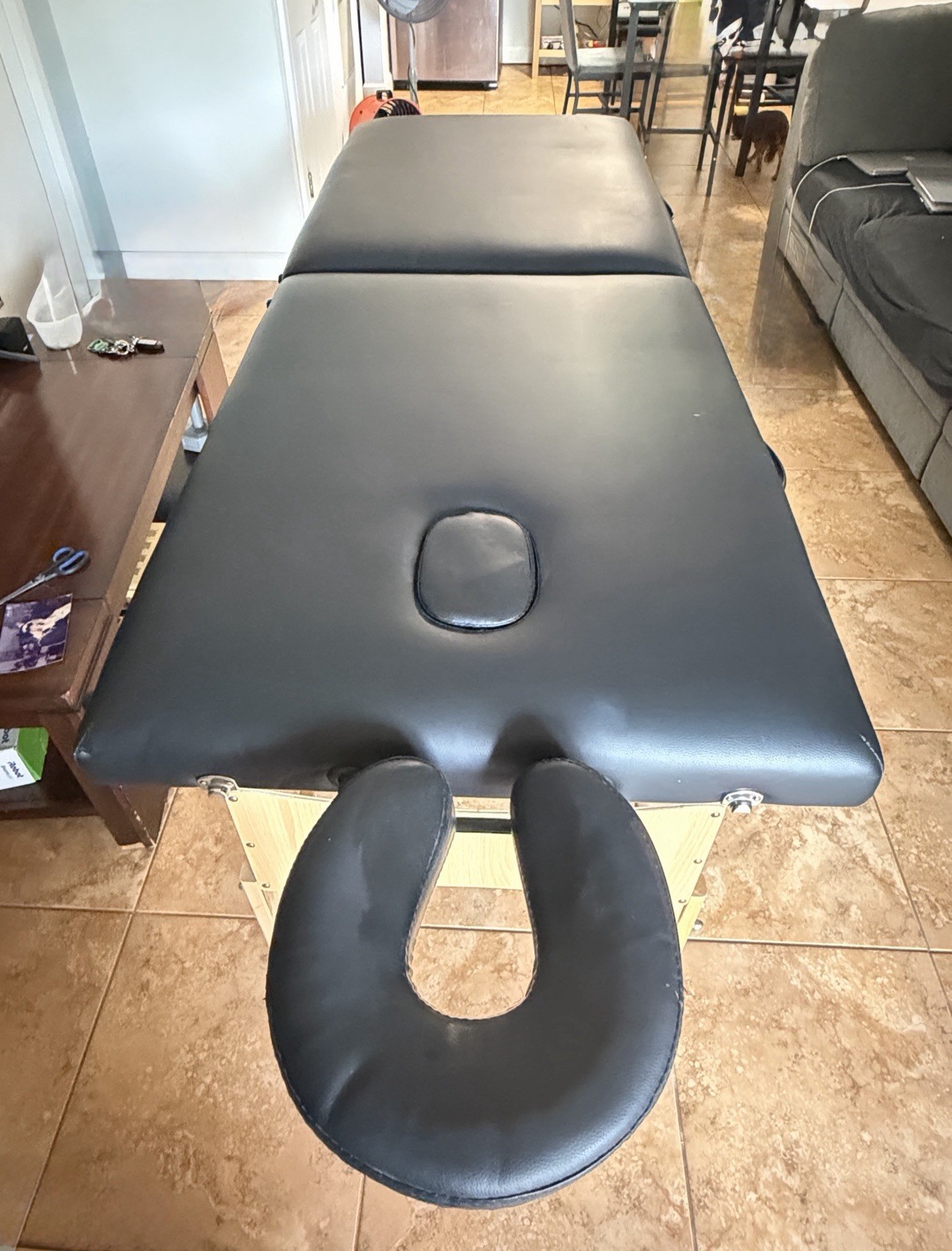 Portable Foldable Massage Table Black Wood/Faux Leather w/ Face Cradle & Hole