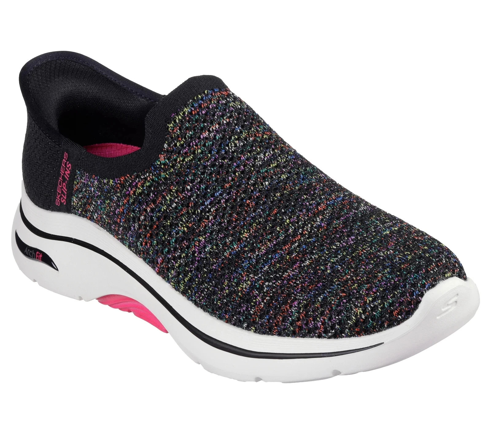 Slip Ins Skechers Shoes Women's Go Walk Arch Fit Black Pink Comfort Sport 125326