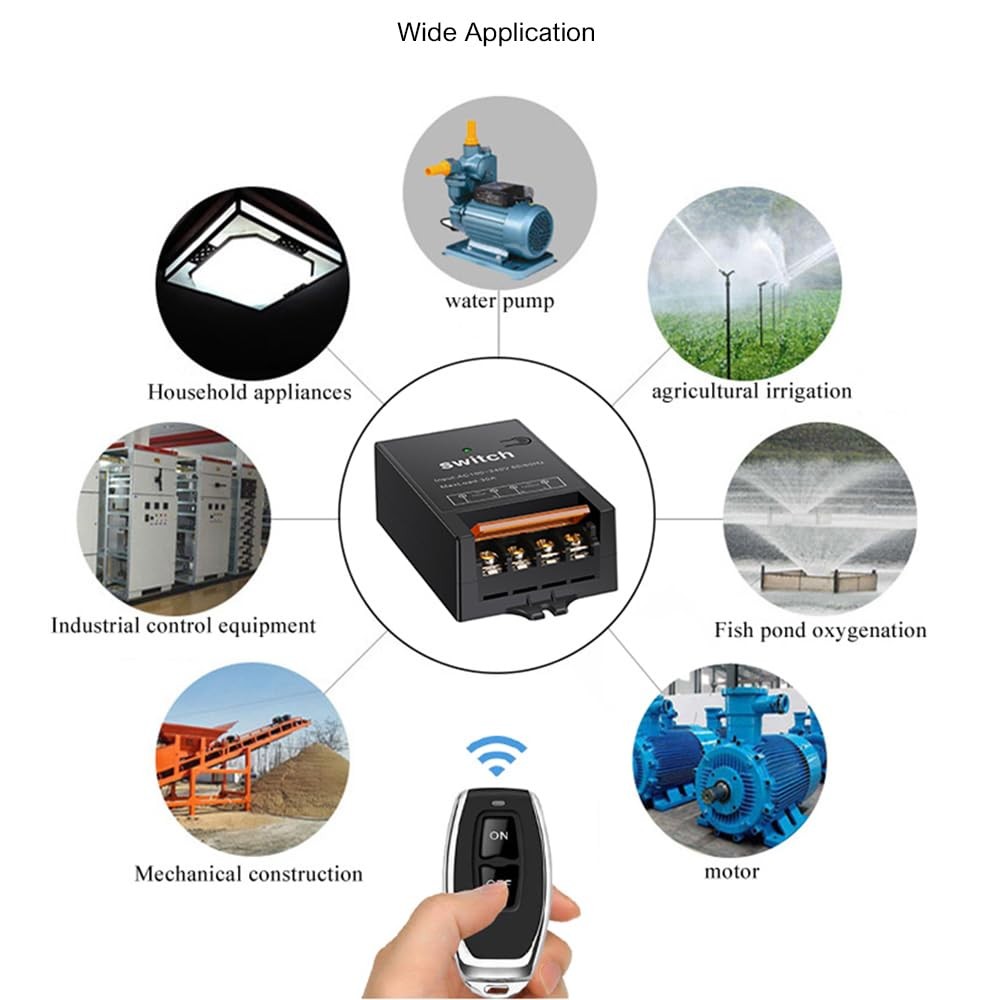 220V Wireless Remote Switch with 30A Relay, 328ft Long Range 84*54*28, Black