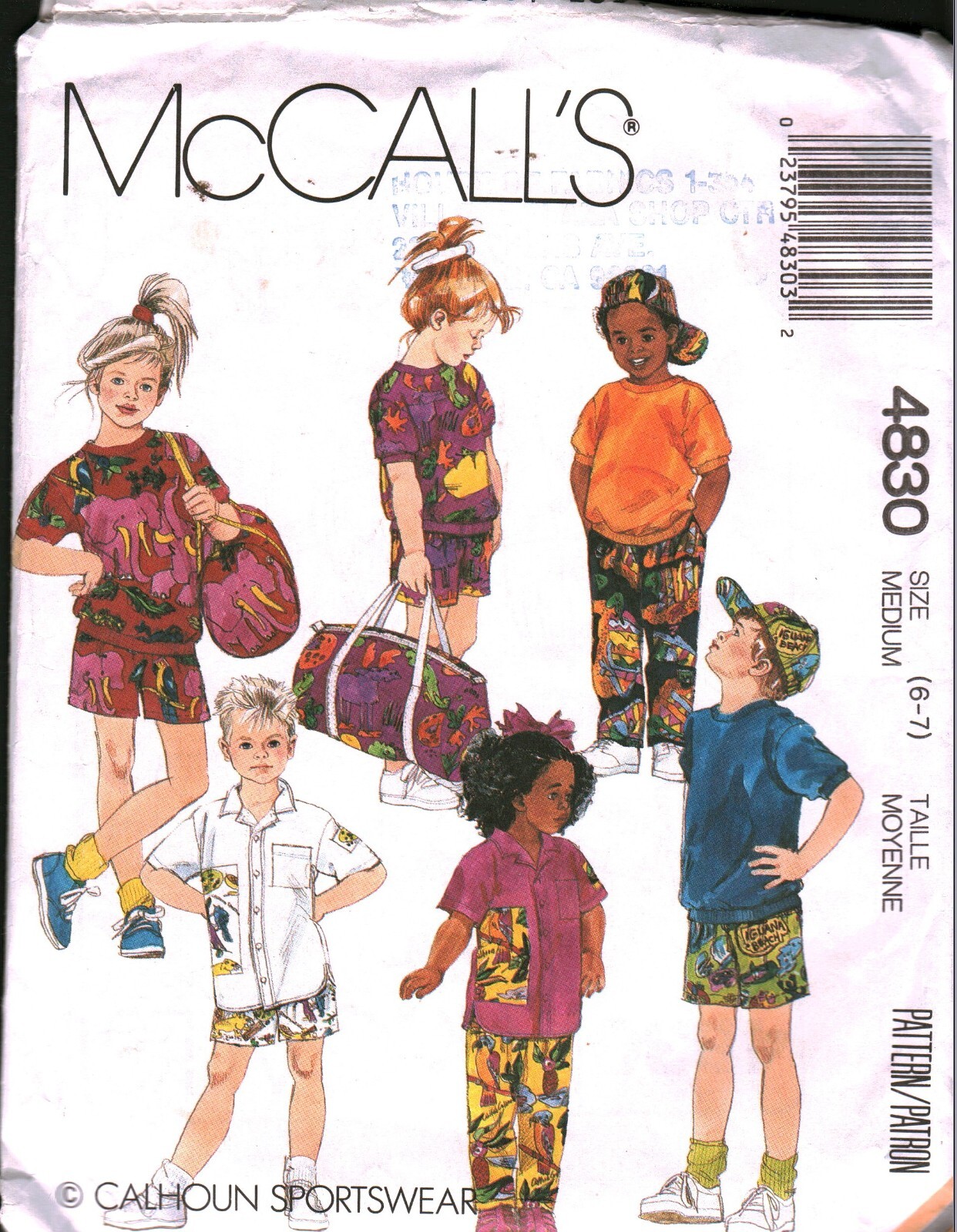 4830 Vintage McCalls SEWING Pattern Girls Boys Pants Shorts Sweat Shirt Bag Hat