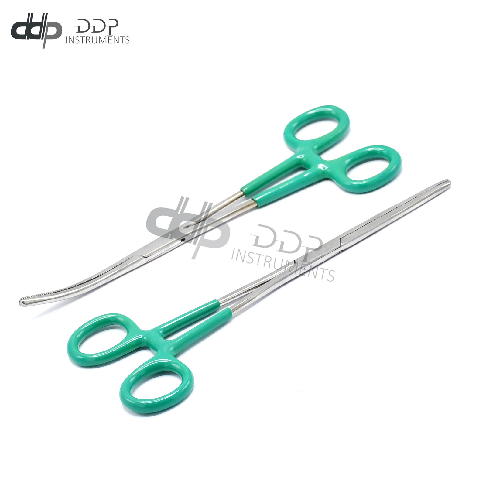 GERMAN STAINLESS ROCHESTER PEAN HEMOSTAT FORCEPS STR+CVD SERRATED TIP 10"-GREEN