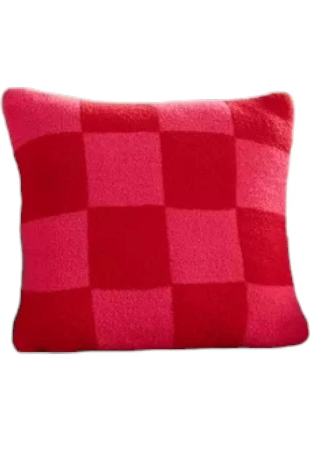 Fierce Home Cozy Knit Checkered 20" x 20" Pillow Crimson/Pink