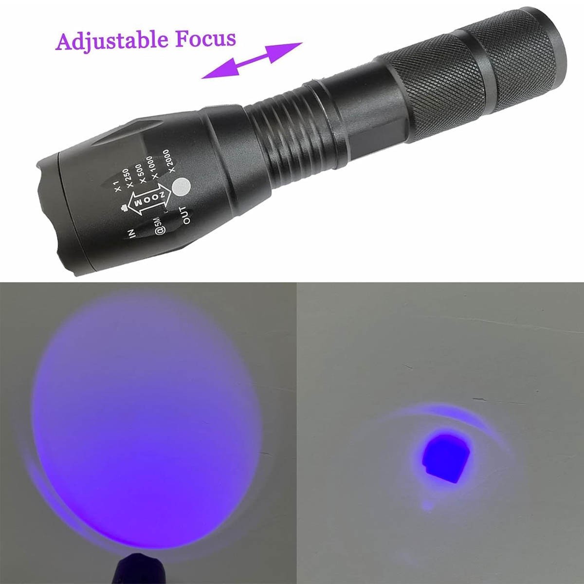 New Multi Function Flashlights 2 Color Lights Black Light UV Flashlight