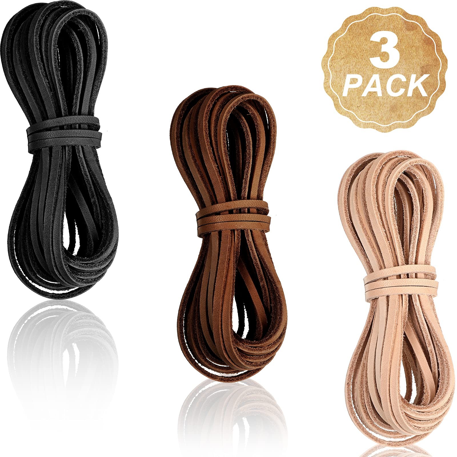 16.5 Yards 3 Bundles Natural Flat Leather Cord Leather Rope Thread for Shoes Lac