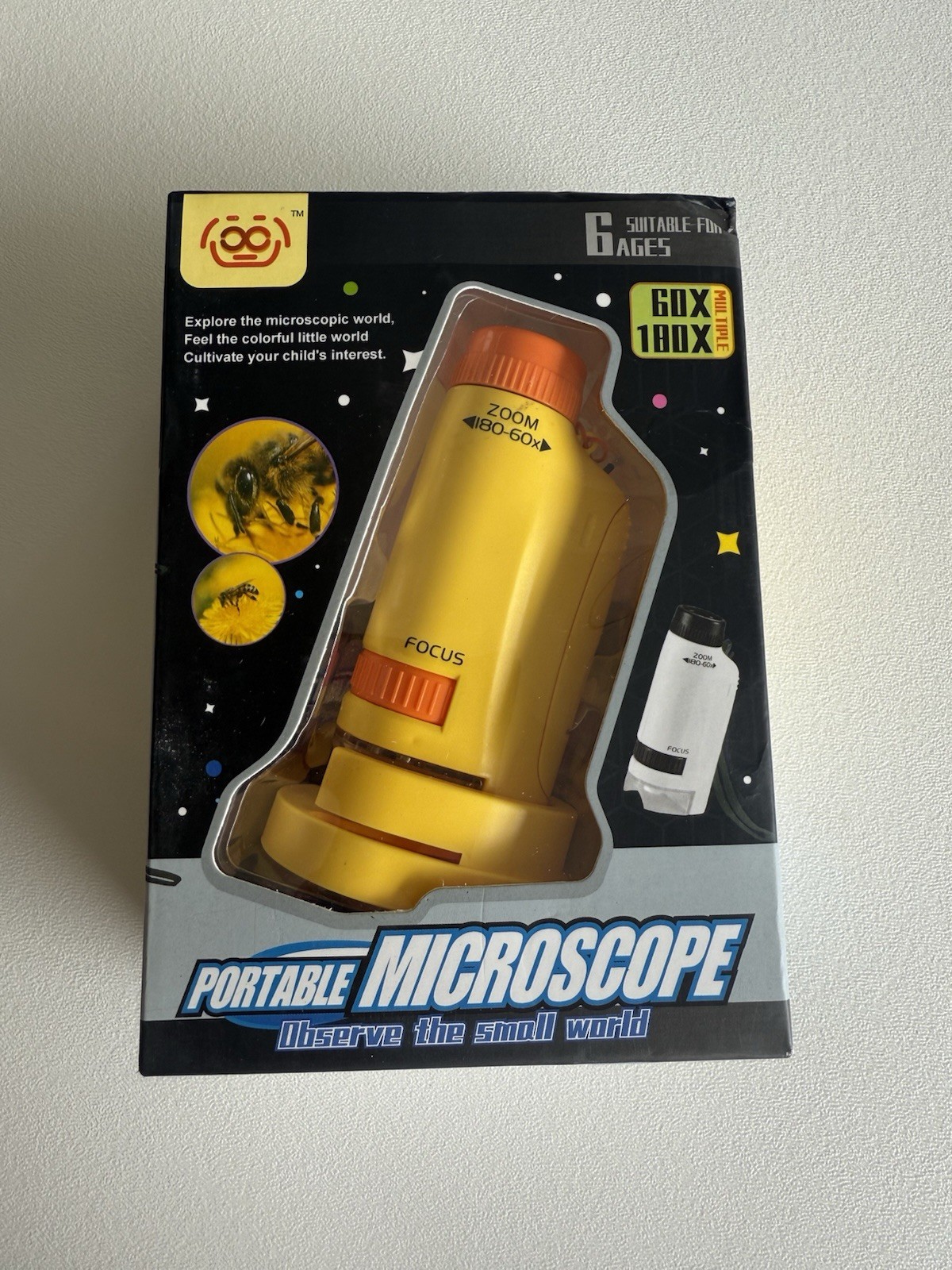 Portable Mini Microscope for Kids Zoom 60x-180x STEM & Science Toys - Yellow