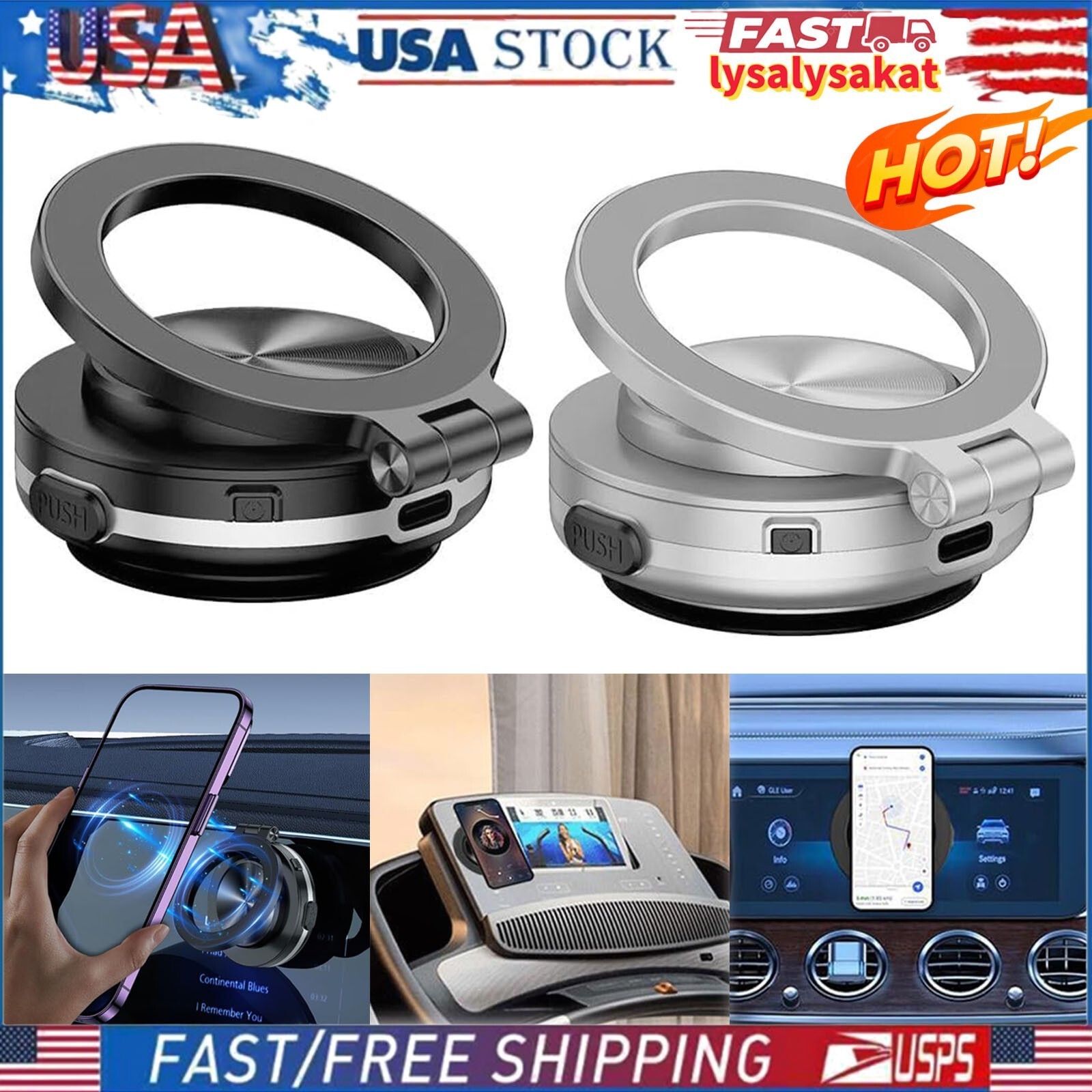 2024 Electric Vacuum Magnetic Suction Cup Car Phone Mount 360° Rotation Holder