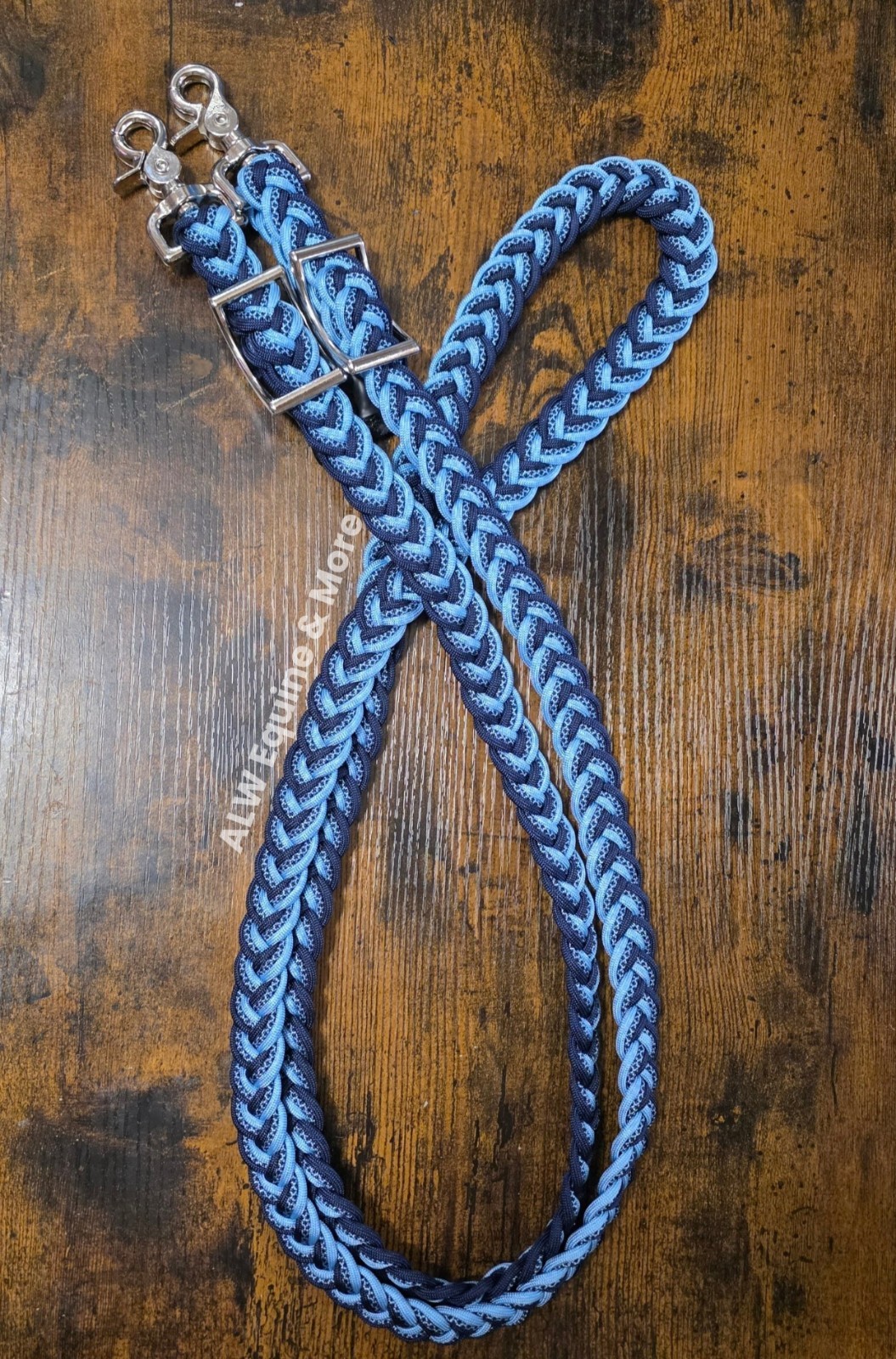 BRAND NEW Nay & Light Blue 8ft Adjustable Paracord Reins By ALW Equine