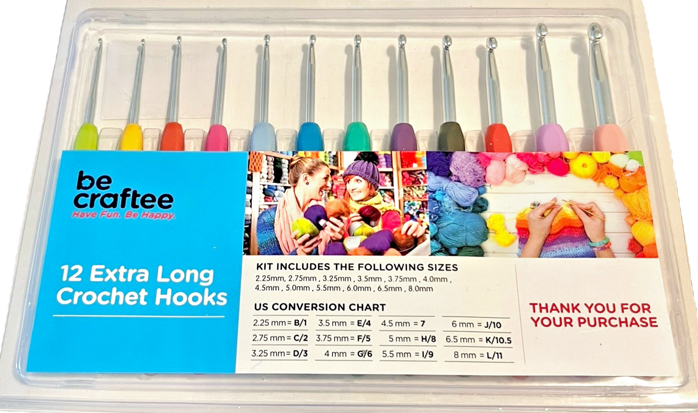 Crochet Hooks Be Craftee Kit 12 Extra Long Multiple Sizes Hobby Arts & Crafts