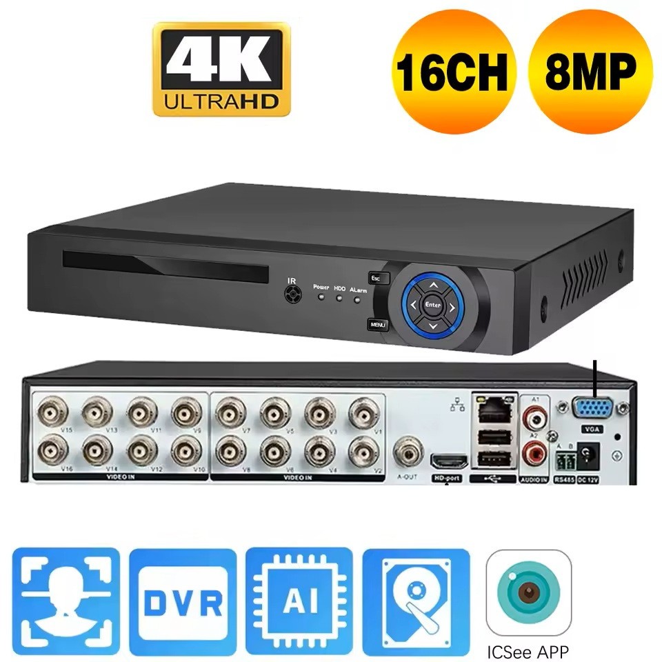 4K 16 Ch H.265 Digital Video Recorder 1TB Recording for Security Systems