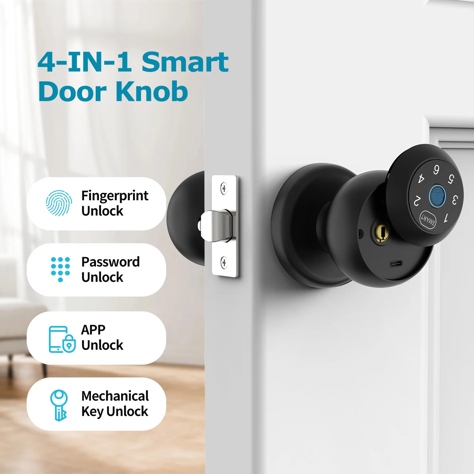 Ball-Shaped Smart Lock Fingerprint App-Controlled Passcode ElectronicTouchscreen