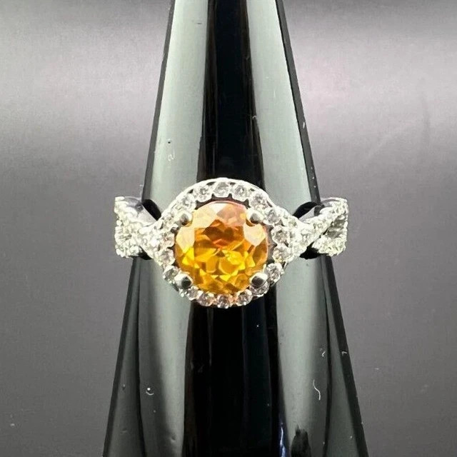 2Ct Round Cut Yellow Citrine &Diamond Halo Engagement Ring 14k White Gold Finish
