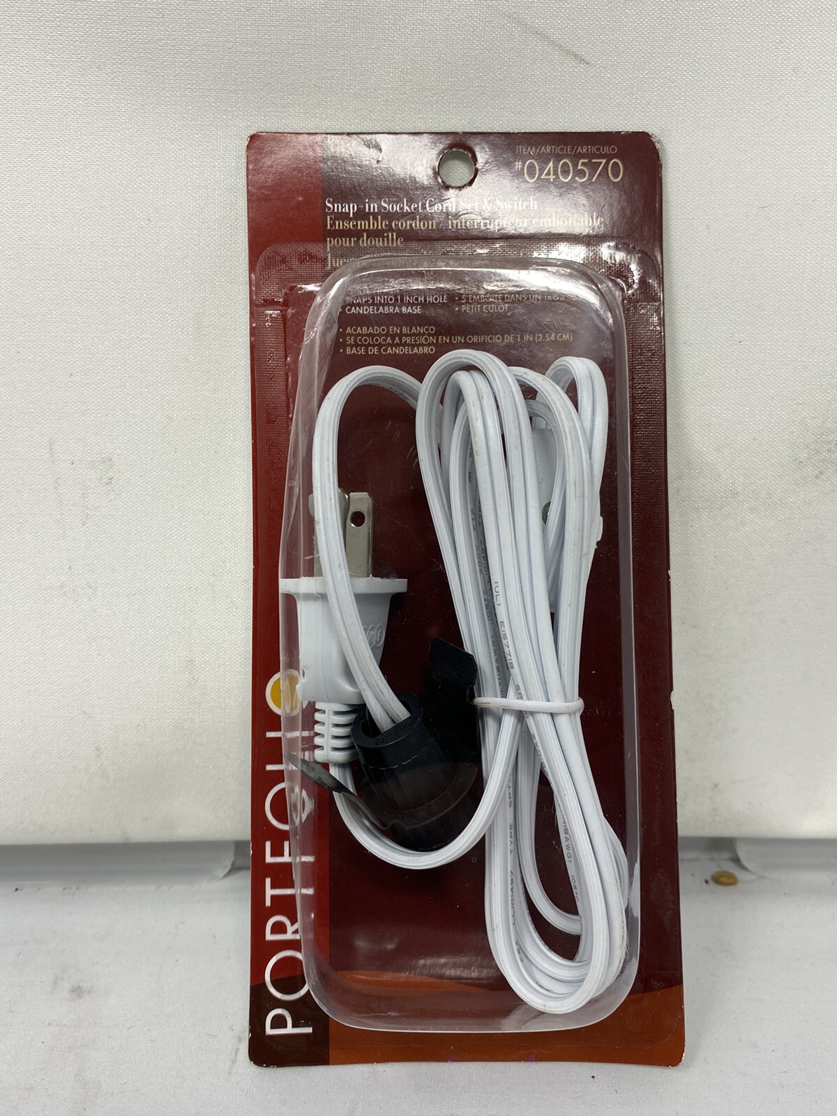 NEW SEALED Portfolio #040570 Snap-in Socket Cord Set & Switch White Finish