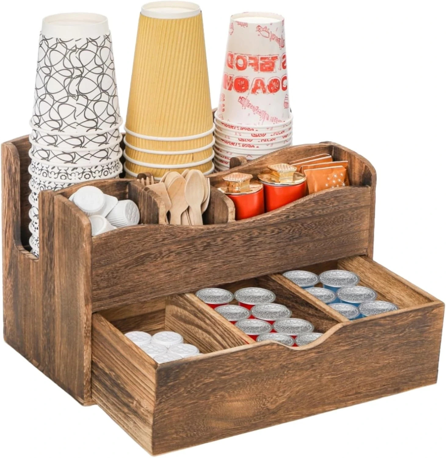 Coffee Station Organizer with Drawer, Wood Countertop Coffee Bar Accessories ...