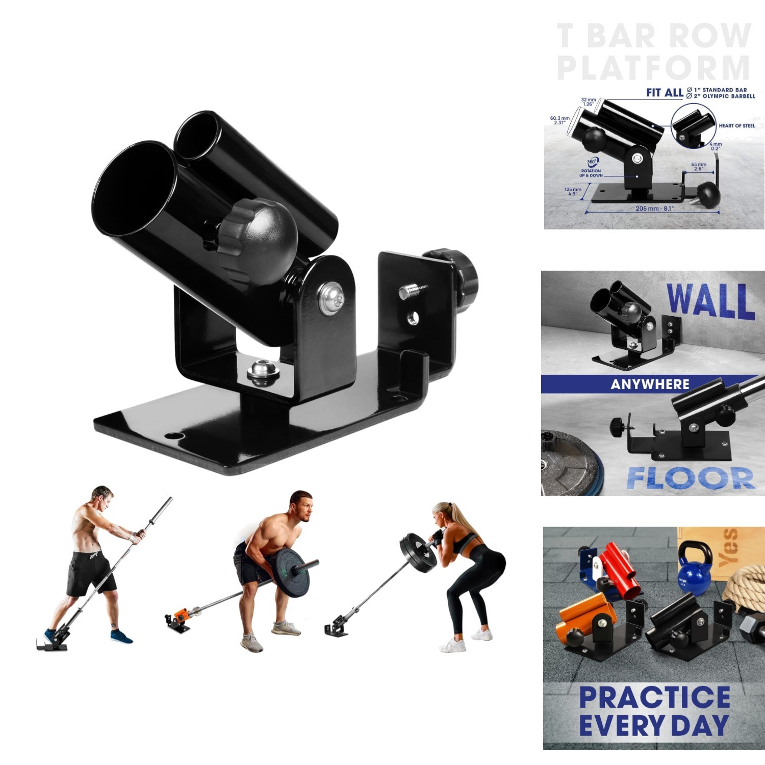 Adjustable T-Bar Row Landmine Attachment 360 Swivel Barbell Post for Home Gym
