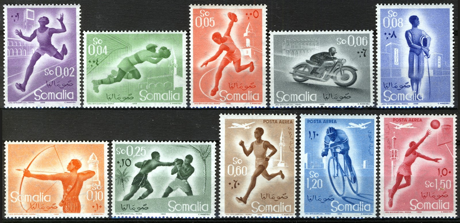 Italian Somaliland 1958, Sports set MNH, Mi 340-49
