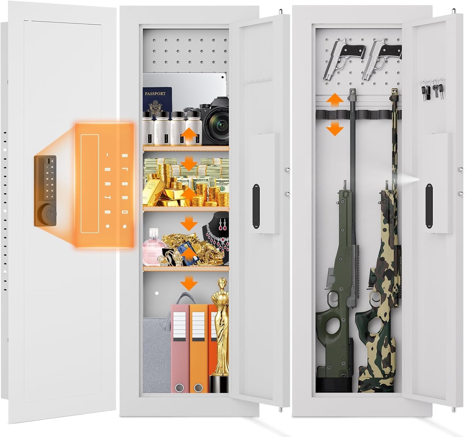 47 Inch In-Wall Safe with Digital Keypad, Pegboard and 3 Shelves
