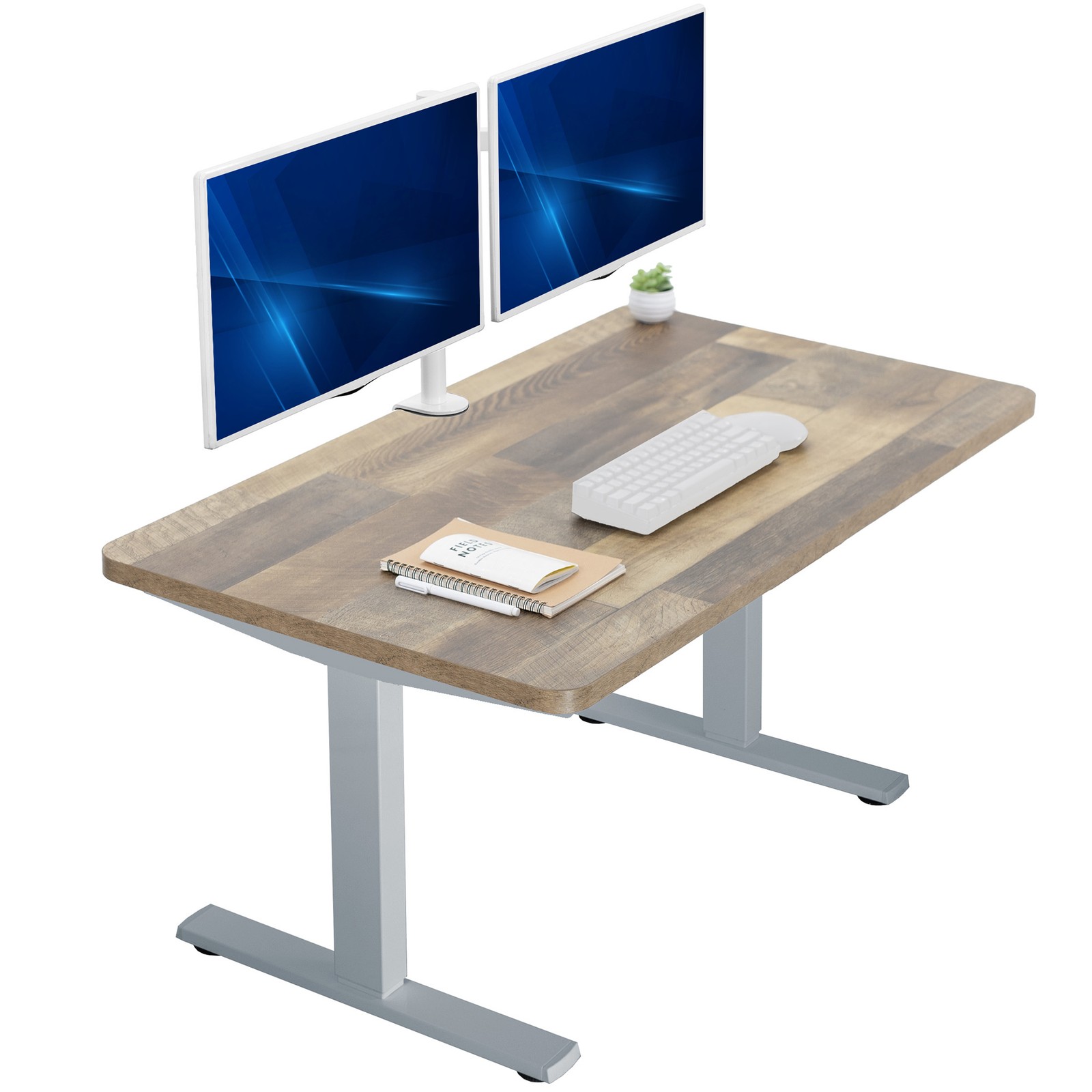 VIVO Electric 43” x 24” Stand Up Desk | Reclaimed Wood Table Top, Gray Frame
