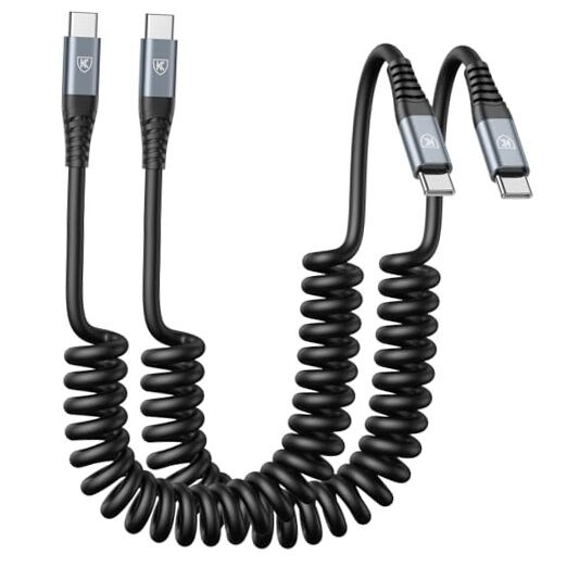 USB C to C Cable 3ft 2Pack Coiled USB C Charger Cable for Car Type C 3FT Black