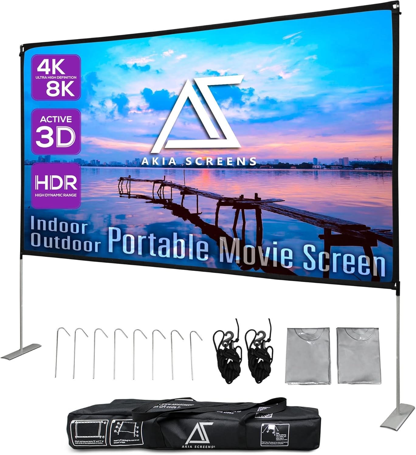Akia Screens 125 inch Portable Projector Screen with Stand 125-inch / 16:9