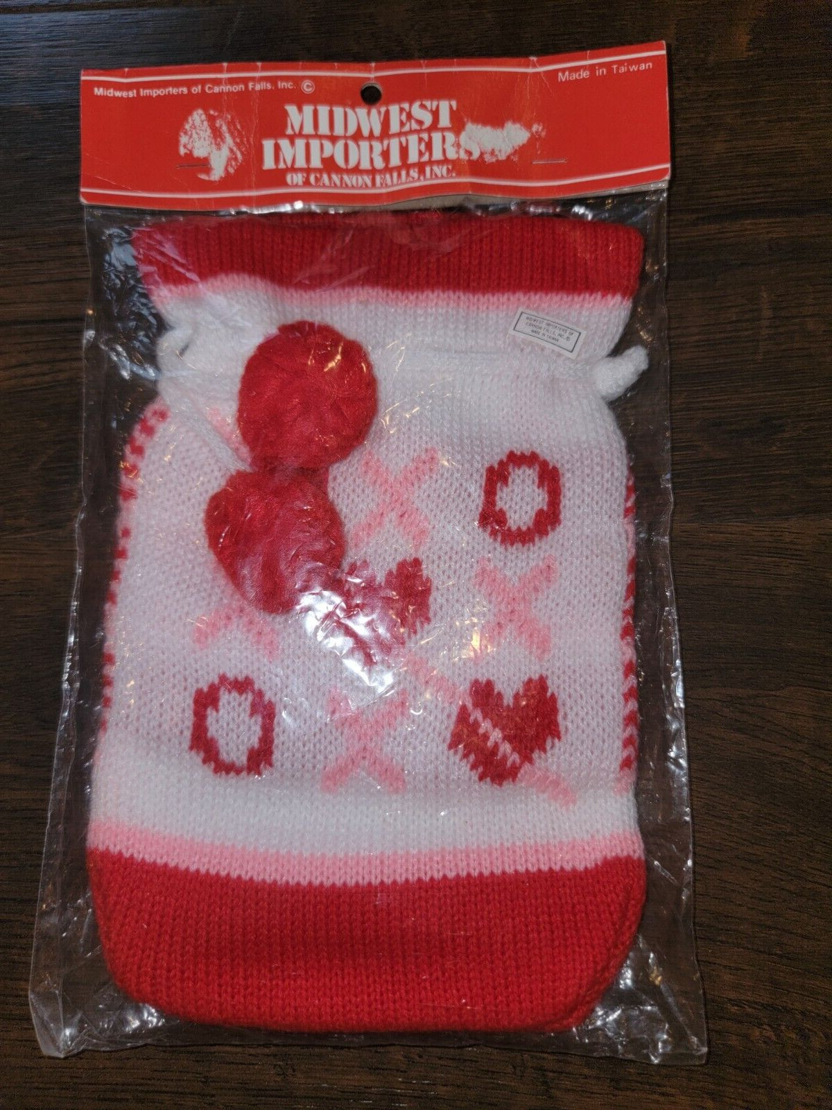 Vtg Knit Cinch Bag Valentine's Day Holiday New NOS Midwest Importers Decor  Gift