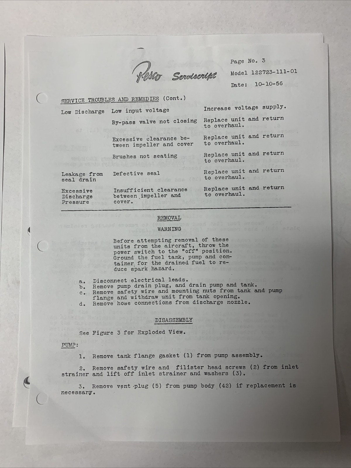 Pesco Servicescript Model 122723-111-01 Dated 10-10-56 - Copy